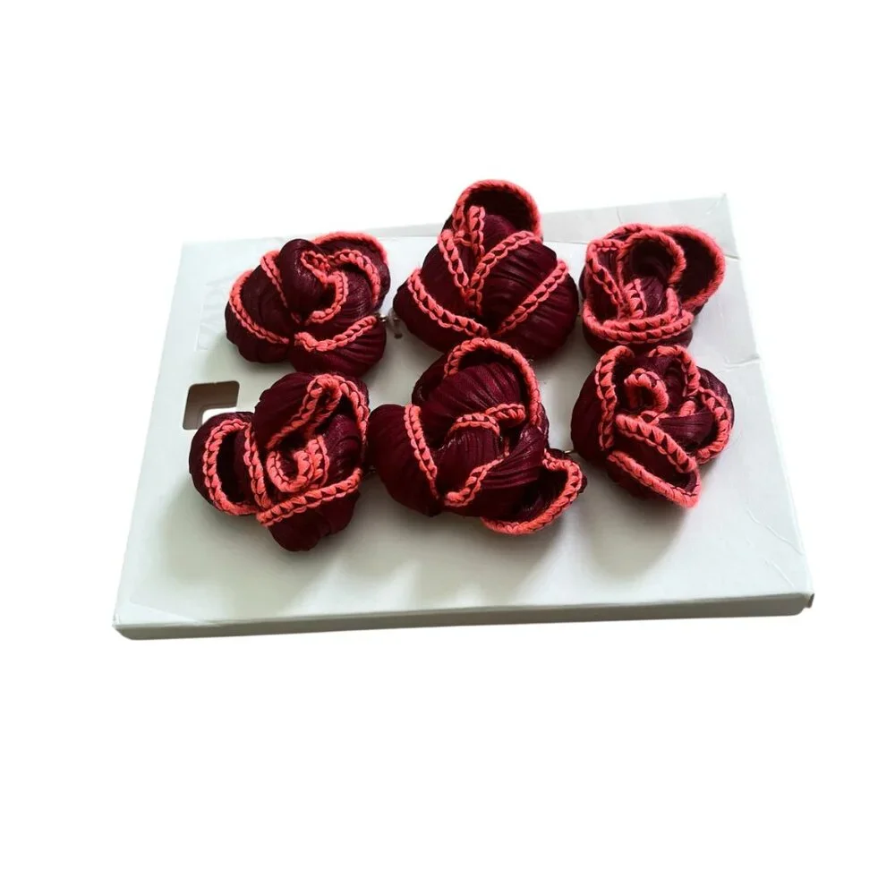 Zara Wine Red Floral Fabric Drop Earrings Triple Flower Statement Butterfly Back - Picture 4 of 7